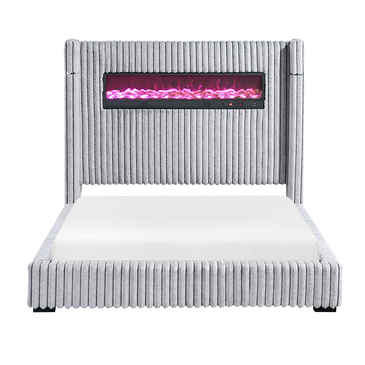 Fitzroy Gray Upholstered California King Bed with Fireplace by Homelegance at Eve Furniture