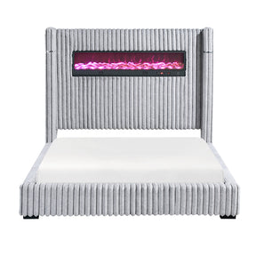 Fitzroy Gray Upholstered California King Bed with Fireplace by Homelegance at Eve Furniture