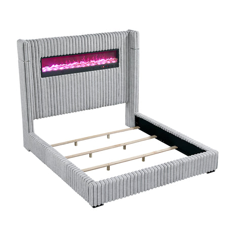 Fitzroy Gray Upholstered King Bed by Homelegance at Eve Furniture