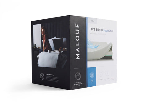Five Sided+ HyperChill White Split Head Cal King Mattress Protector by Malouf at Eve Furniture