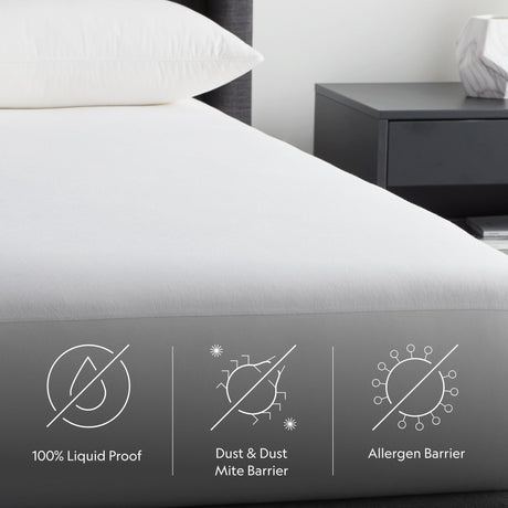 Five Sided White Queen Mattress Protector by Malouf at Eve Furniture