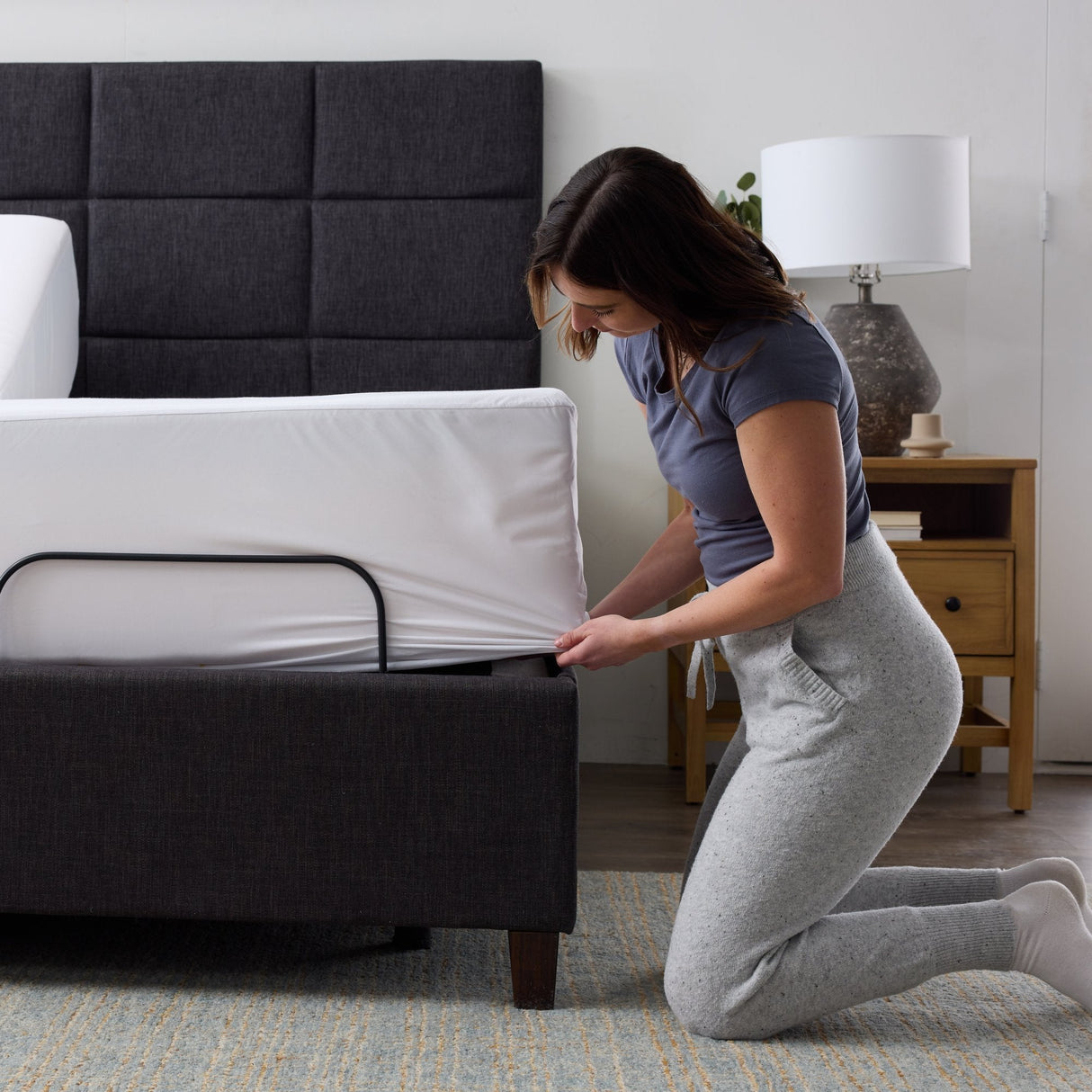 Five Sided White Split King Mattress Protector by Malouf at Eve Furniture