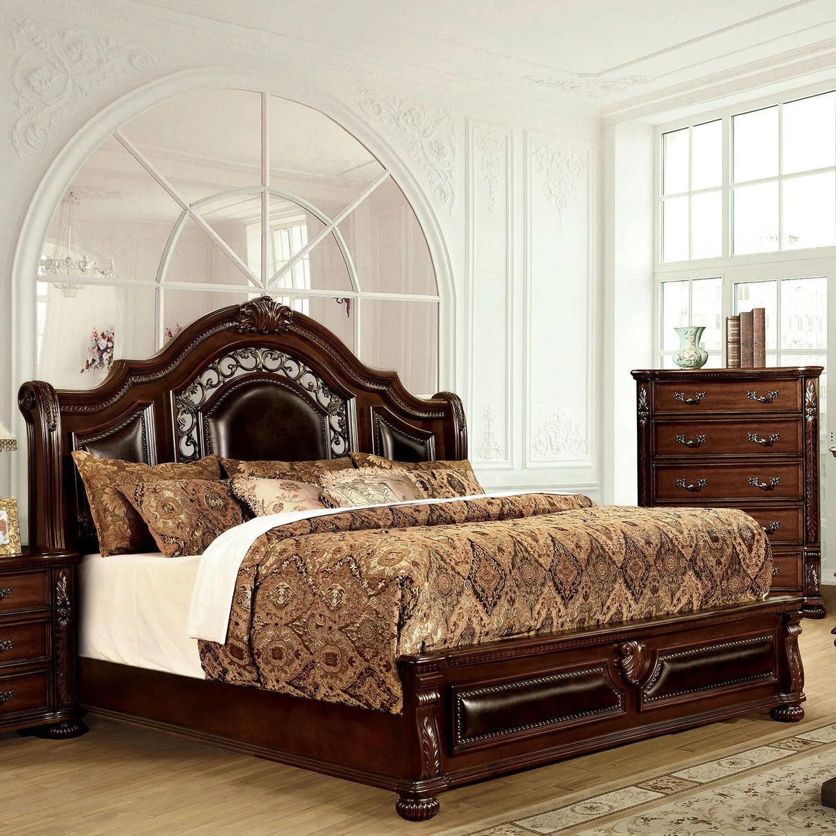 Flandreau Brown Cherry/Espresso 4-Piece Queen Bedroom Set by Furniture of America at Eve Furniture
