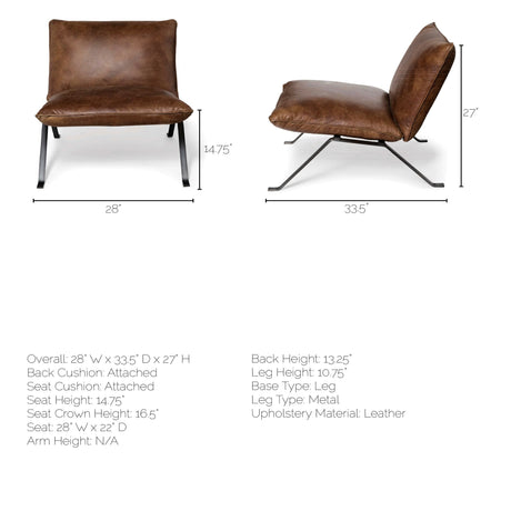 Flavelle I Brown Leather Cushion Seat and Solid Iron Base Accent Chair by Mercana at Eve Furniture