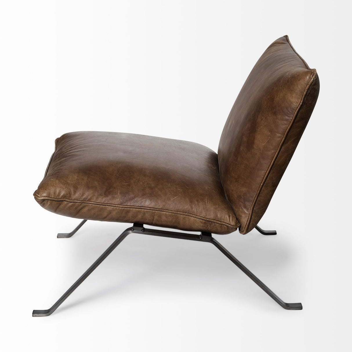 Flavelle I Brown Leather Cushion Seat and Solid Iron Base Accent Chair by Mercana at Eve Furniture