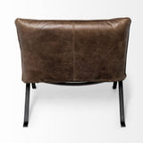 Flavelle I Brown Leather Cushion Seat and Solid Iron Base Accent Chair by Mercana at Eve Furniture