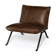 Flavelle I Brown Leather Cushion Seat and Solid Iron Base Accent Chair by Mercana at Eve Furniture