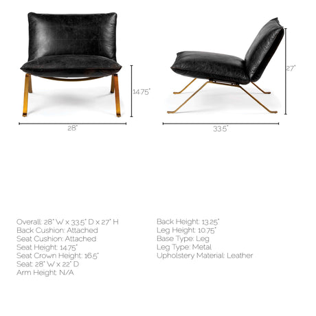 Flavelle II Black Leather Cushion Seat and Solid Iron Base Accent Chair by Mercana at Eve Furniture