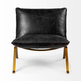 Flavelle II Black Leather Cushion Seat and Solid Iron Base Accent Chair by Mercana at Eve Furniture