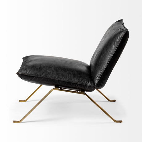 Flavelle II Black Leather Cushion Seat and Solid Iron Base Accent Chair by Mercana at Eve Furniture