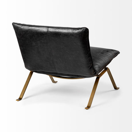 Flavelle II Black Leather Cushion Seat and Solid Iron Base Accent Chair by Mercana at Eve Furniture