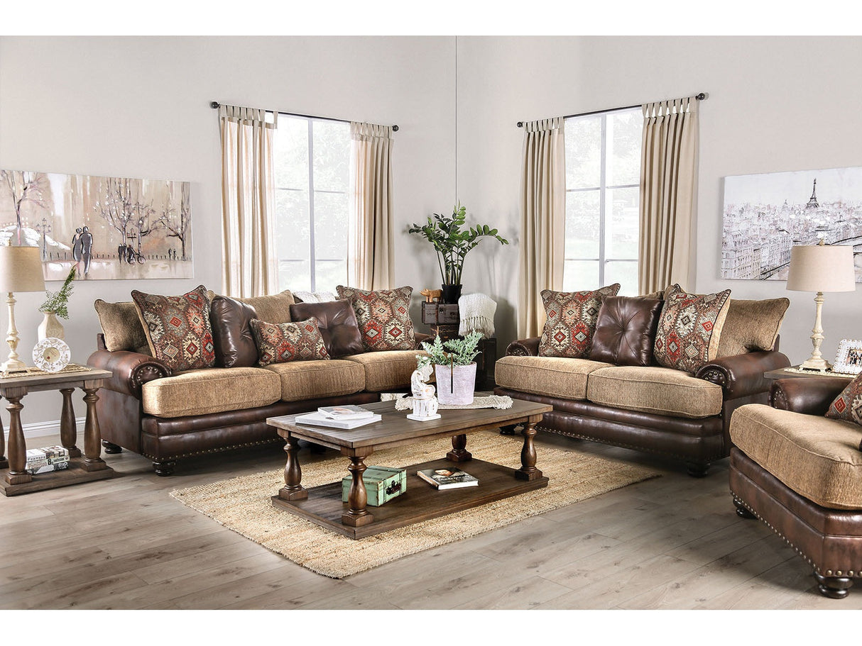 Fletcher Brown/Tan Sofa & Loveseat by Furniture of America at Eve Furniture