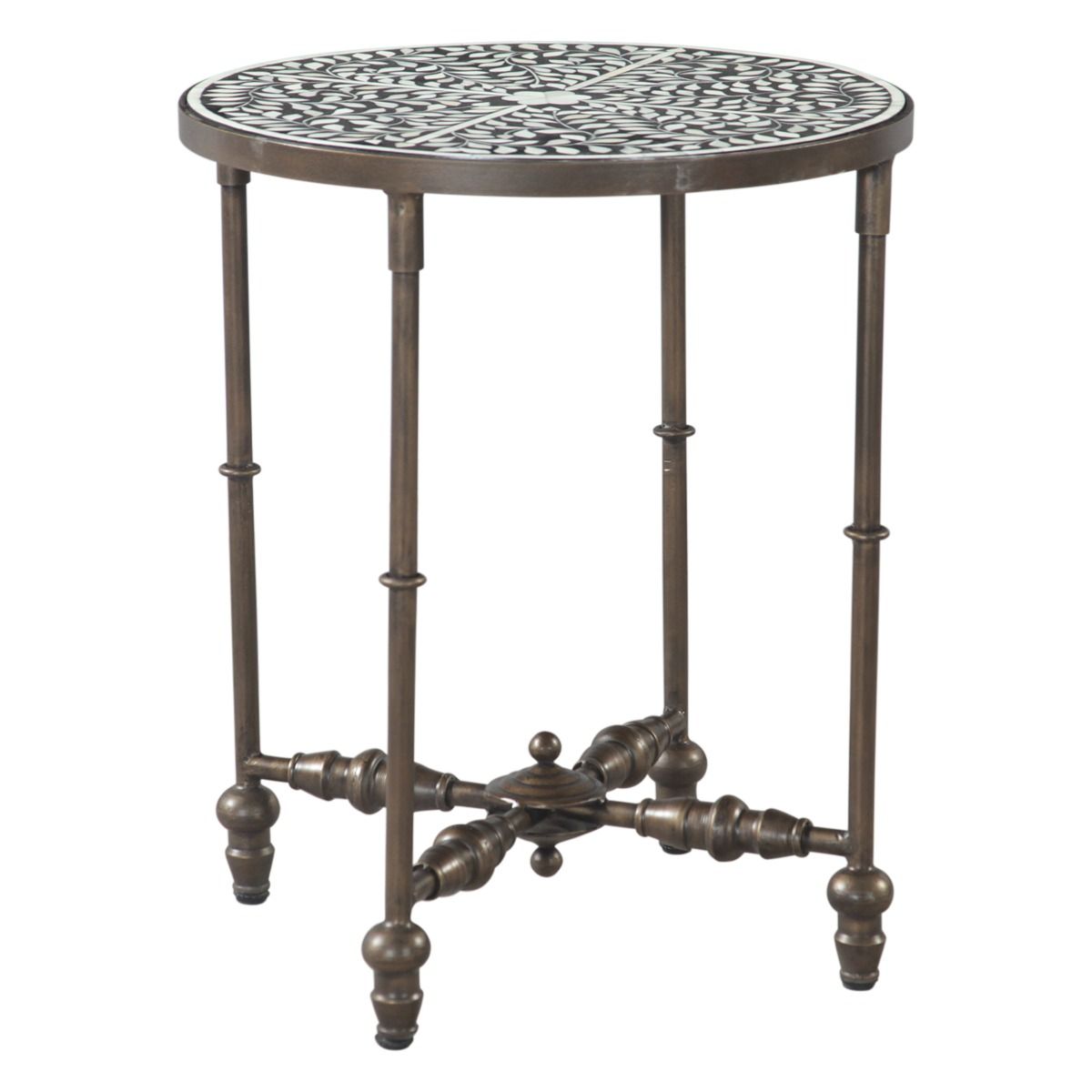 Fleur 20" Side Table with Floral Horn Inlay and Iron by Home Trends & Design at Eve Furniture