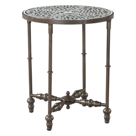 Fleur 20" Side Table with Floral Horn Inlay and Iron by Home Trends & Design at Eve Furniture