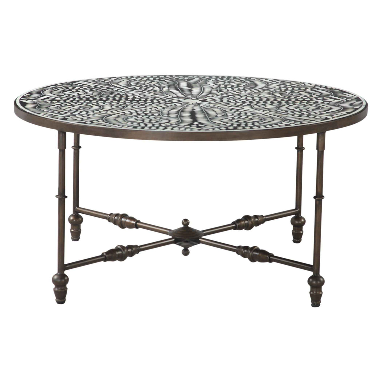 Fleur 40" Coffee Table with Floral Horn Inlay and Iron by Home Trends & Design at Eve Furniture