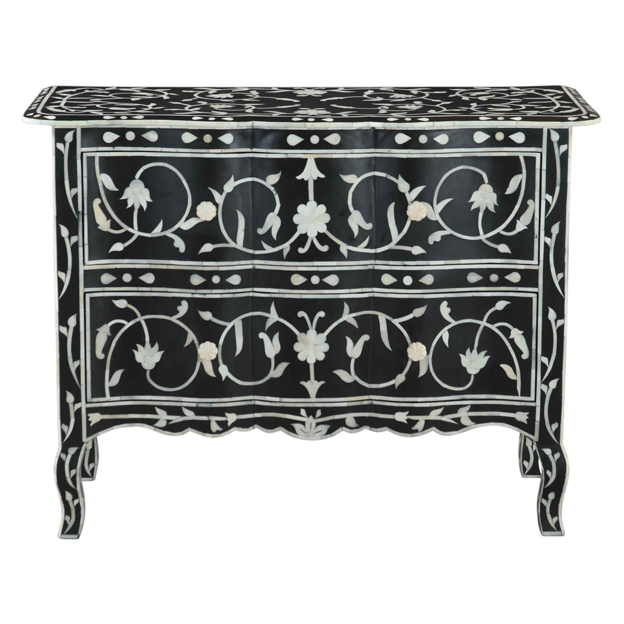 Fleur 42" Two Drawer Chest with Floral Horn Inlay by Home Trends & Design at Eve Furniture