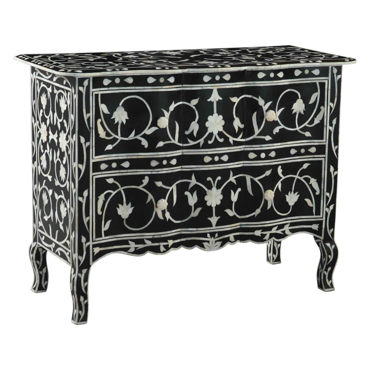 Fleur 42" Two Drawer Chest with Floral Horn Inlay by Home Trends & Design at Eve Furniture