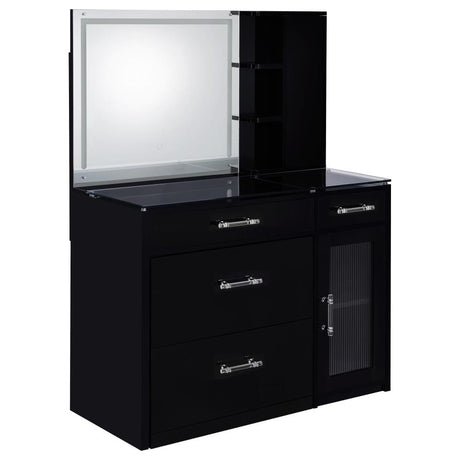 Flora Black High Gloss 2-drawer Vanity Set with LED Mirror by Coaster at Eve Furniture