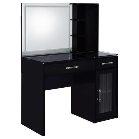 Flora Black High Gloss 2-drawer Vanity Set with LED Mirror by Coaster at Eve Furniture