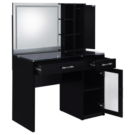 Flora Black High Gloss 2-drawer Vanity Set with LED Mirror by Coaster at Eve Furniture