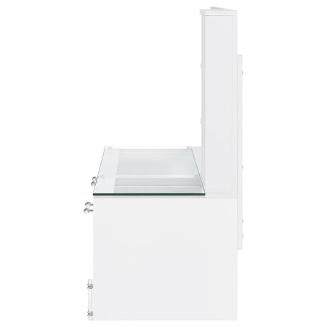 Flora White High Gloss 2-drawer Vanity Set with LED Mirror by Coaster at Eve Furniture