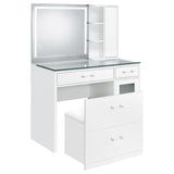 Flora White High Gloss 2-drawer Vanity Set with LED Mirror