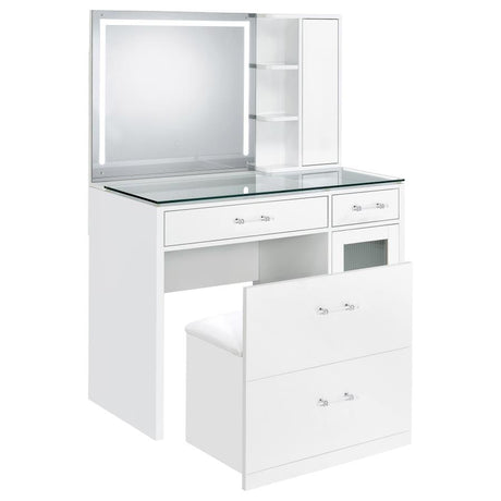 Flora White High Gloss 2-drawer Vanity Set with LED Mirror by Coaster at Eve Furniture