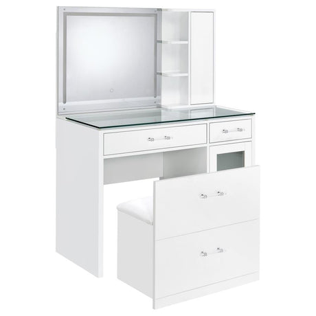 Flora White High Gloss 2-drawer Vanity Set with LED Mirror by Coaster at Eve Furniture