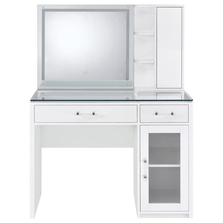 Flora White High Gloss 2-drawer Vanity Set with LED Mirror by Coaster at Eve Furniture