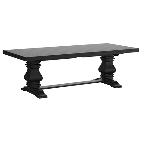 Florence Antique Black Rectangular Planked Wood Top Pedestal Dining Table by Coaster at Eve Furniture