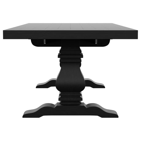 Florence Antique Black Rectangular Planked Wood Top Pedestal Dining Table by Coaster at Eve Furniture