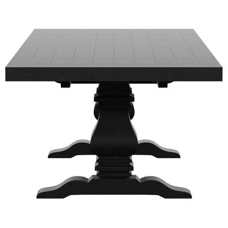 Florence Antique Black Rectangular Planked Wood Top Pedestal Dining Table by Coaster at Eve Furniture