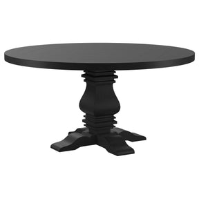 Florence Antique Black Round Pedestal Dining Table with Planked Wood Top by Coaster at Eve Furniture
