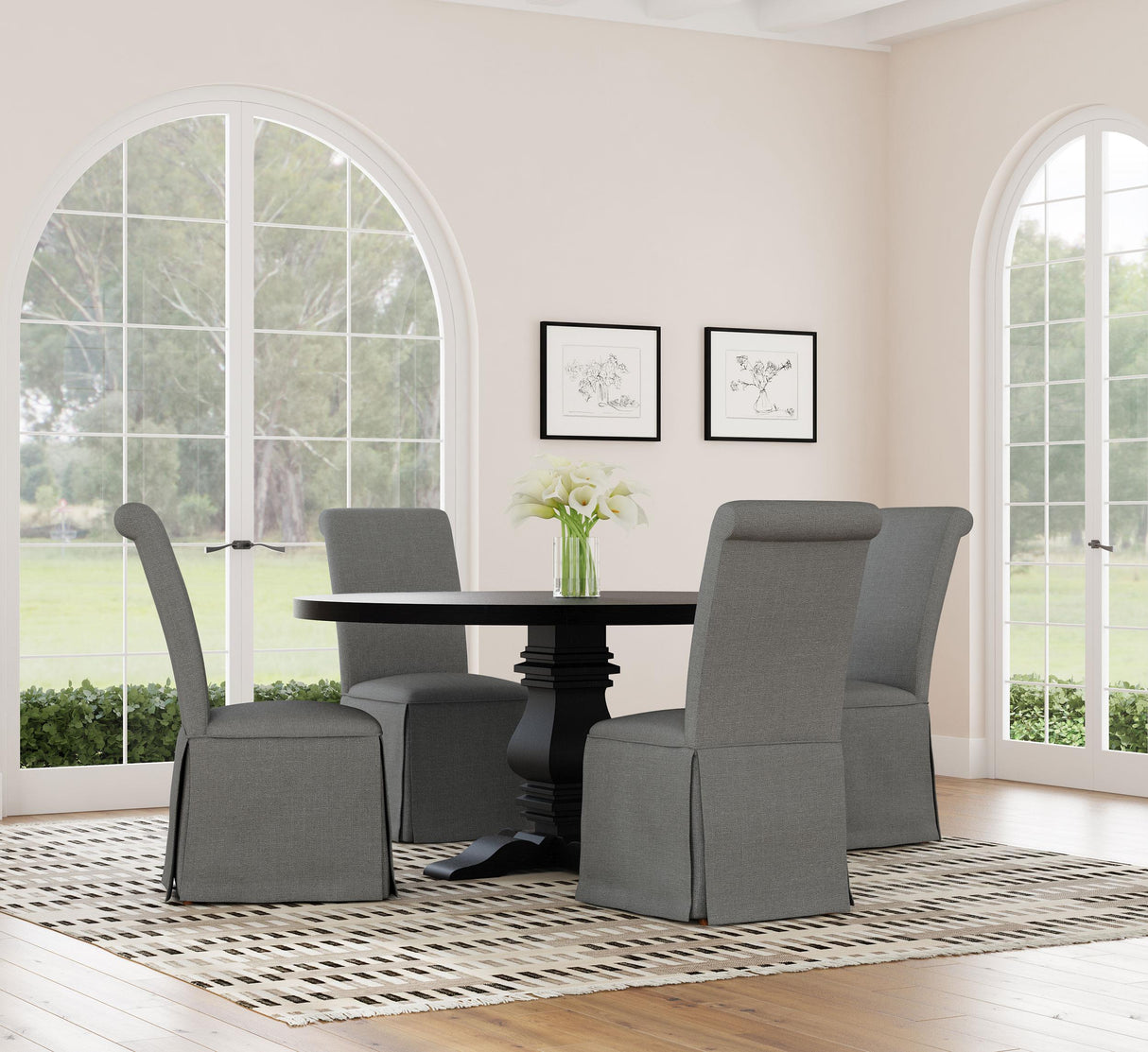Florence Antique Black Round Pedestal Dining Table with Planked Wood Top by Coaster at Eve Furniture