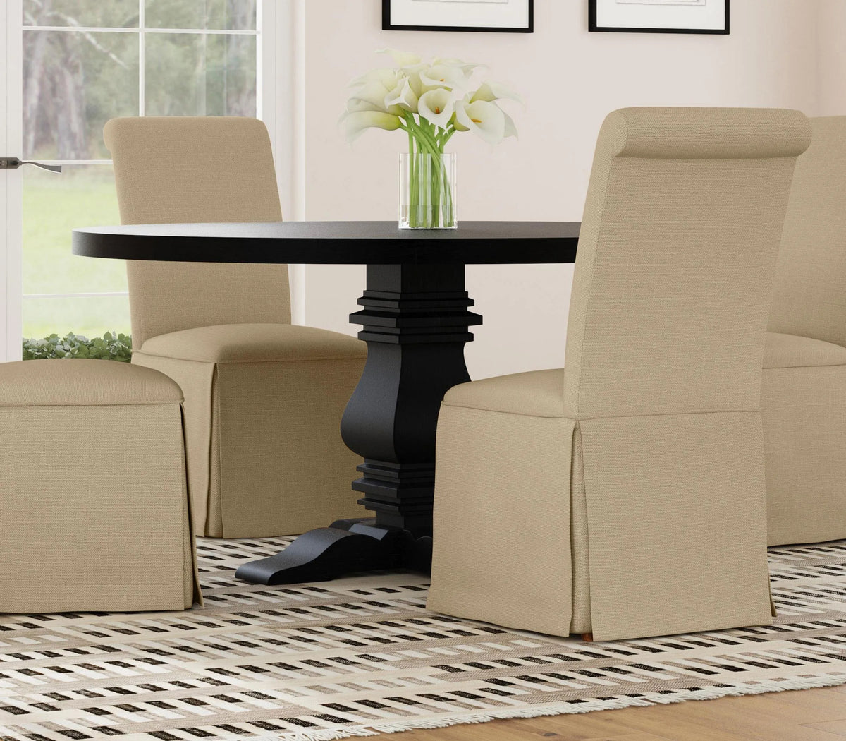Florence Antique Black Round Pedestal Dining Table with Planked Wood Top by Coaster at Eve Furniture