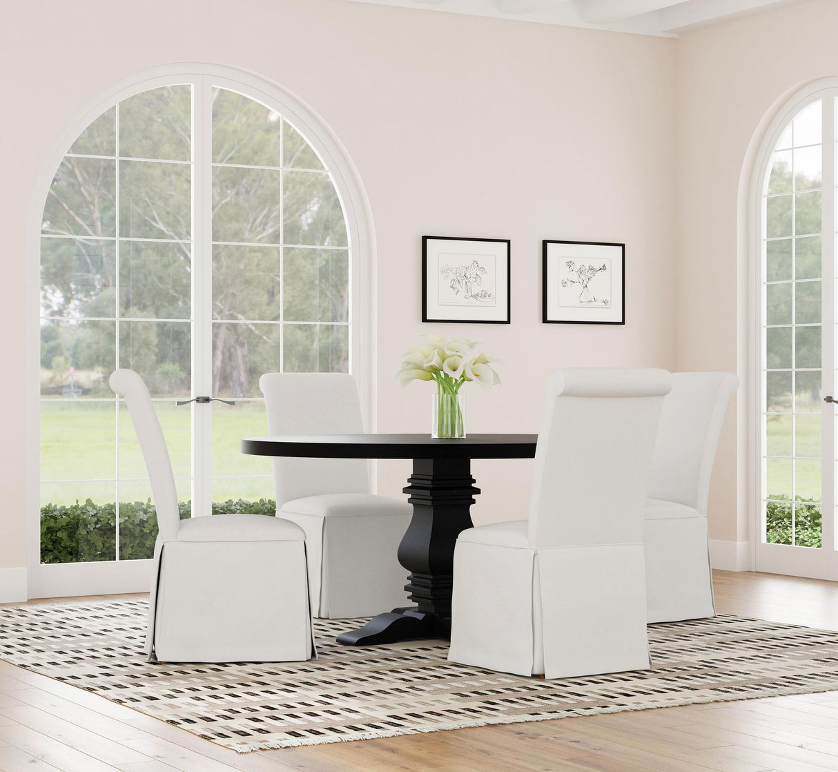 Florence Antique Black Round Pedestal Dining Table with Planked Wood Top by Coaster at Eve Furniture