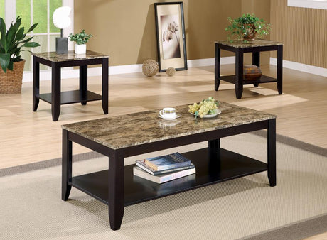 Flores Cappuccino 3-Piece Occasional Table Set with Shelf by Coaster at Eve Furniture
