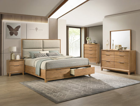 Florian Natural Queen Upholstered Storage Platform Bed by Crown Mark at Eve Furniture
