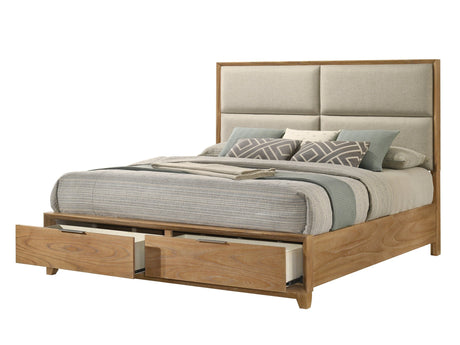 Florian Natural Queen Upholstered Storage Platform Bed by Crown Mark at Eve Furniture