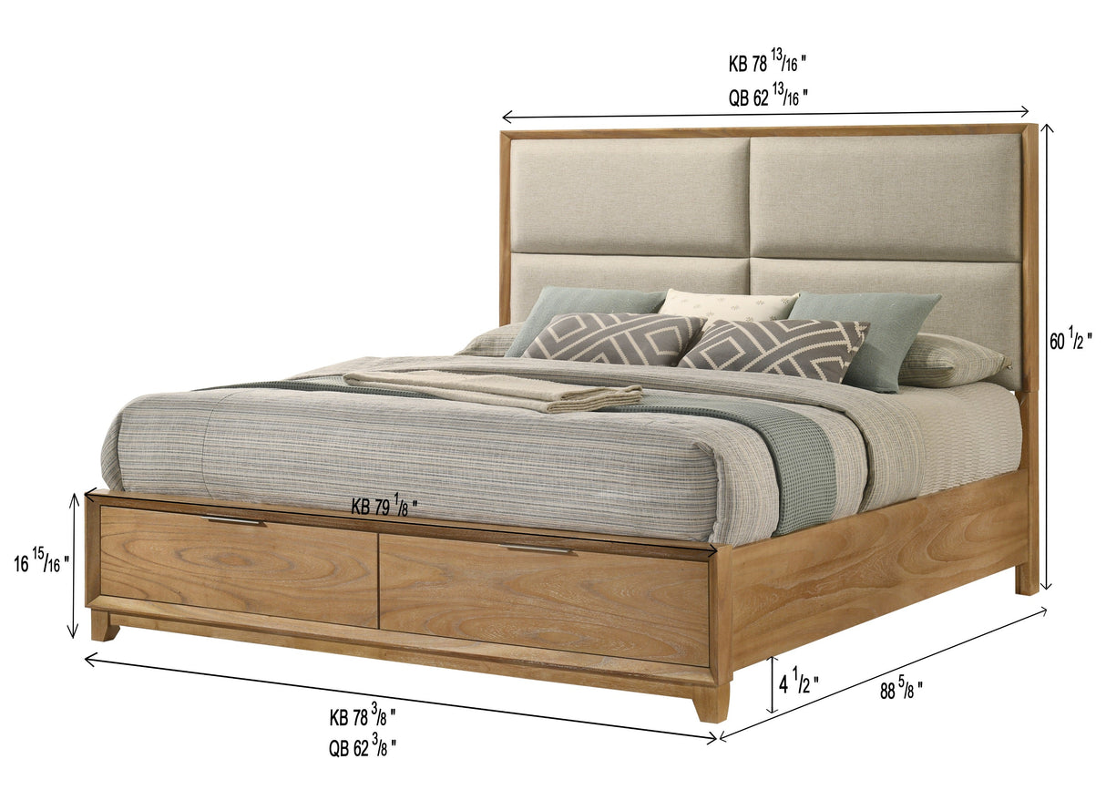 Florian Natural Queen Upholstered Storage Platform Bed by Crown Mark at Eve Furniture