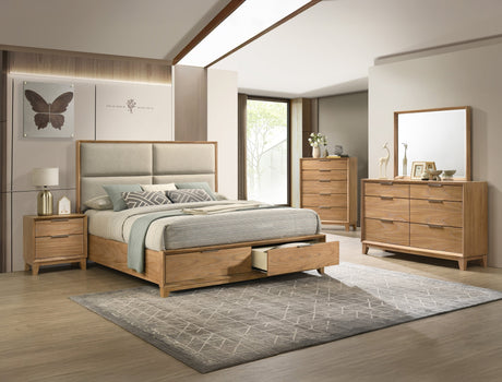 Florian Natural Queen Upholstered Storage Platform Bed by Crown Mark at Eve Furniture