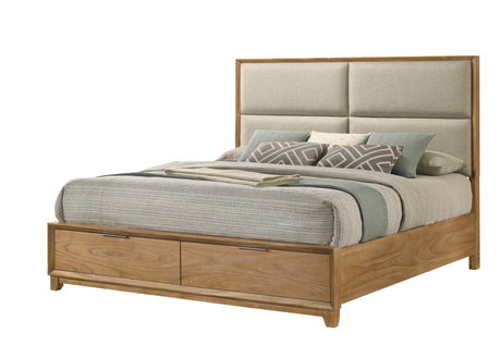 Florian Natural Upholstered Storage Platform Bedroom Set by Crown Mark at Eve Furniture