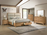 Florian Natural Upholstered Storage Platform Bedroom Set by Crown Mark at Eve Furniture