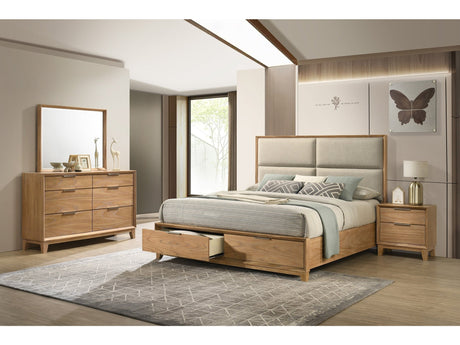 Florian Natural Upholstered Storage Platform Bedroom Set by Crown Mark at Eve Furniture