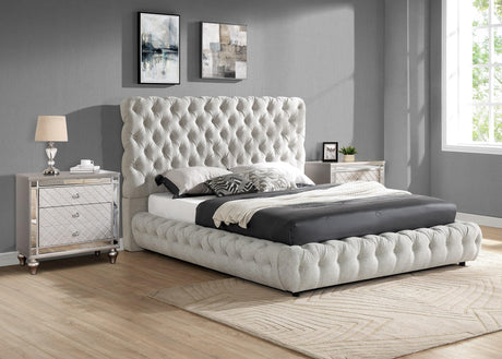 Flory Dove King Upholstered Platform Bed by Crown Mark at Eve Furniture