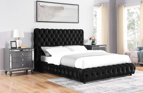 Flory Black Queen Upholstered Platform Bed by Crown Mark at Eve Furniture