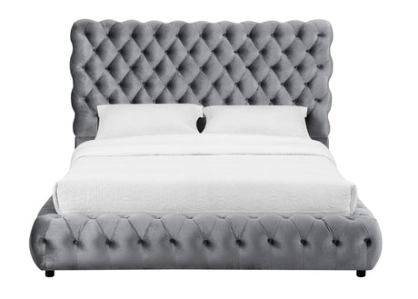 Flory Gray Queen Upholstered Platform Bed by Crown Mark at Eve Furniture