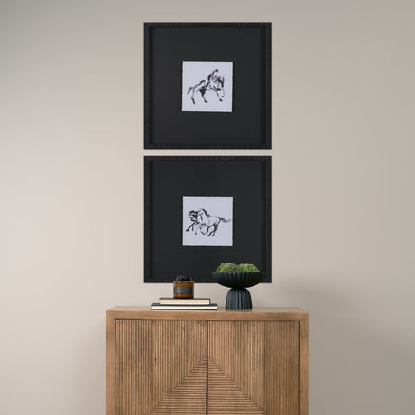Fluid Gallop by Santhosh ch Hand-Embellished Framed Artwork Matted under Glass by Mercana at Eve Furniture