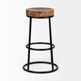 Flynn 26.25" Seat Height Brown Wood Seat Black Metal Frame Stool by Mercana at Eve Furniture