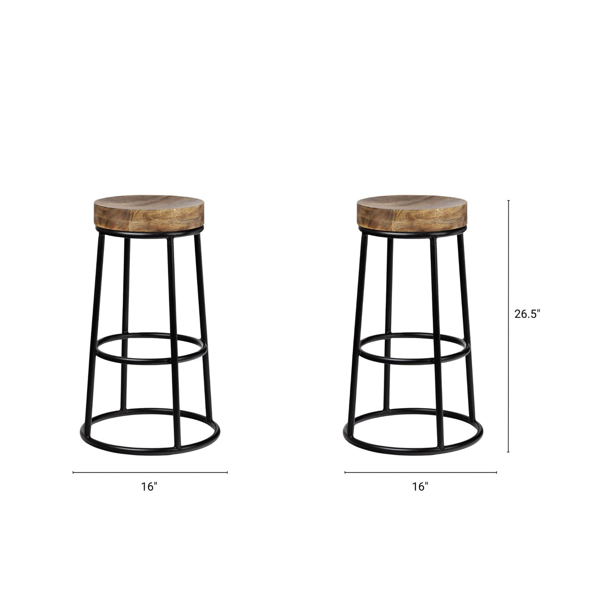 Flynn 26.25" Seat Height Brown Wood Seat Black Metal Frame Stool by Mercana at Eve Furniture